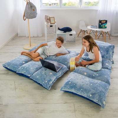 3 in 1 Kids Floor Pillow Fold Out Lounger Fabric Cover for Bed and Game Rooms, Reading